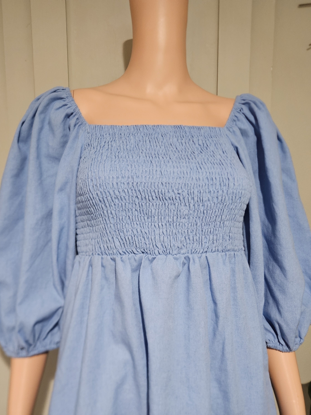 Tuckernuck Annie Smocked Mini Dress In Beaufort Blue. Size Med - Picture 15 of 16